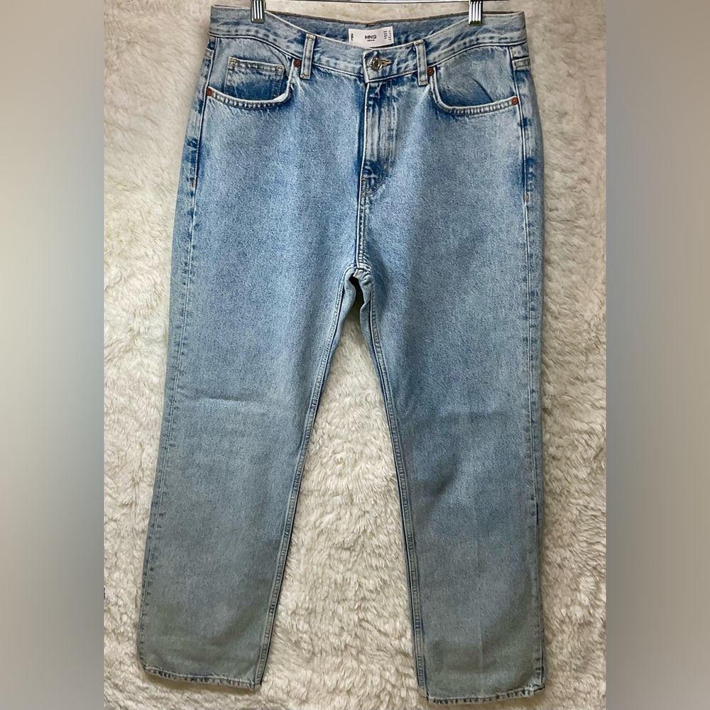 MANGO MNG DENIM WOMEN’s BLUE MEDIUM-RISE STRAIGHT-FIT JEANS SZ 10